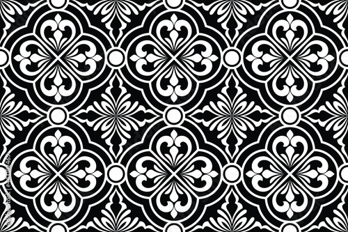 Abstract geometric floral seamless pattern. Black and white ornament. Modern stylish texture repeating. Vector background.
