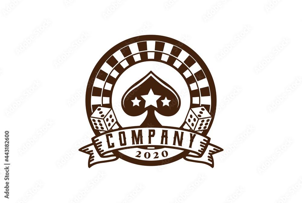 Casino Rolling with Dice and Spade Ace Card for Games Gambling Logo Design Vector Casino Rolling with Dice and Spade Ace Card for Games Gambling Logo Design Vector