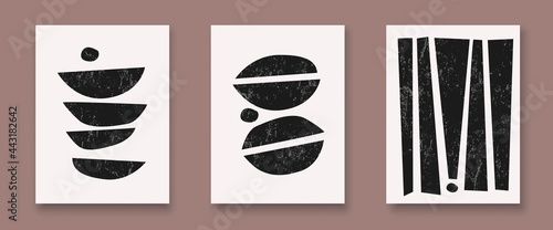 Abstract Prints Set Bohemian Style with Textures Geometric Elements. Minimalist Trendy Contemporary Design Perfect for Wall Art, Prints, Social Media, Posters, Invitations, Branding Design.