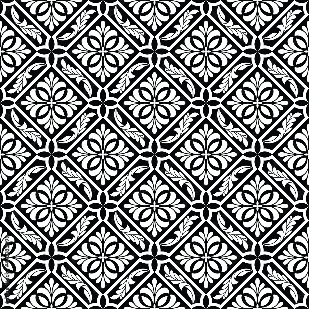 Abstract floral seamless pattern. Black and white. Graphic modern ornamental. Vector background.