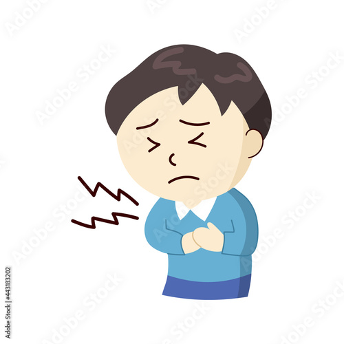 痛みで胸を押さえる男性
