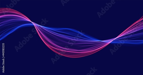 Blue and red abstract wave. Magic line design. Flow curve motion element. Neon gradient wavy illiustration.