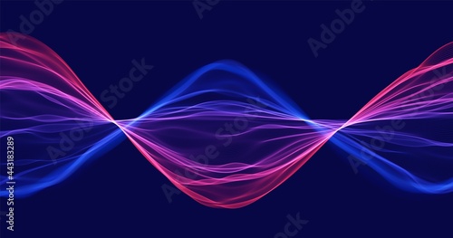 Blue and red abstract wave. Magic line design. Flow curve motion element. Neon gradient wavy illiustration.