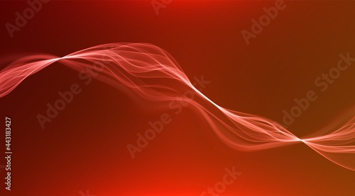 Red abstract wave. Magic line design. Flow curve motion element. Neon gradient wavy illiustration.