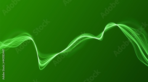 Green abstract wave. Magic line design. Flow curve motion element. Neon gradient wavy illiustration.