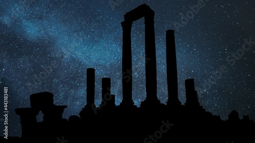  Amman: Hercules Temple by Night, Time Lapse with Stars and Milky Way in Background photo