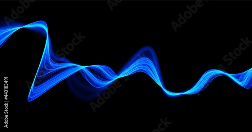 Blue abstract wave. Magic line design. Flow curve motion element. Neon gradient wavy illiustration.