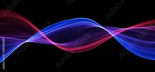 Blue and red abstract wave. Magic line design. Flow curve motion element. Neon gradient wavy illiustration.