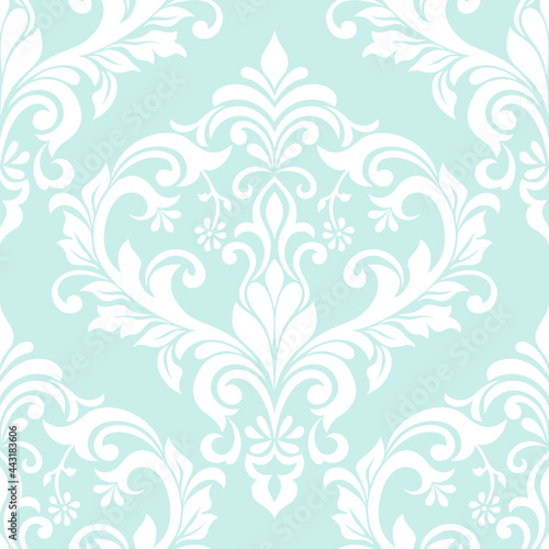 Damask seamless vector background. baroque style pattern. Blue and white floral element. Graphic ornate pattern for wallpaper  fabric  packaging  wrapping. Damask flower ornament.