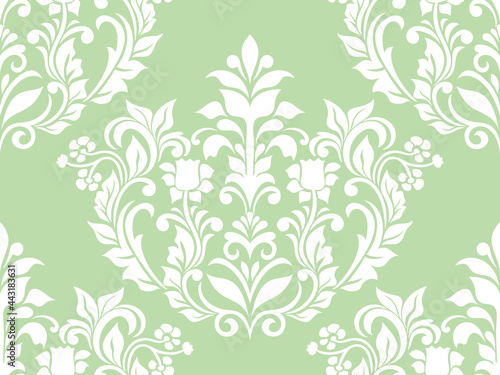 Damask seamless vector background. baroque style pattern. Green and white floral element. Graphic ornate pattern for wallpaper  fabric  packaging  wrapping. Damask flower ornament.