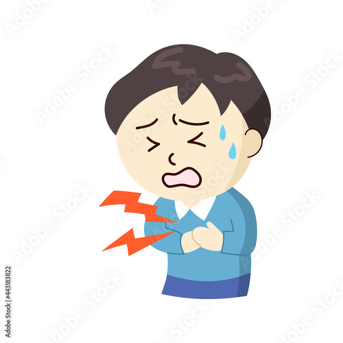 痛みでつらそうに胸を押さえる男性