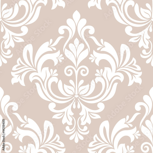 Damask seamless vector background. baroque style pattern. Beige and white floral element. Graphic ornate pattern for wallpaper  fabric  packaging  wrapping. Damask flower ornament.