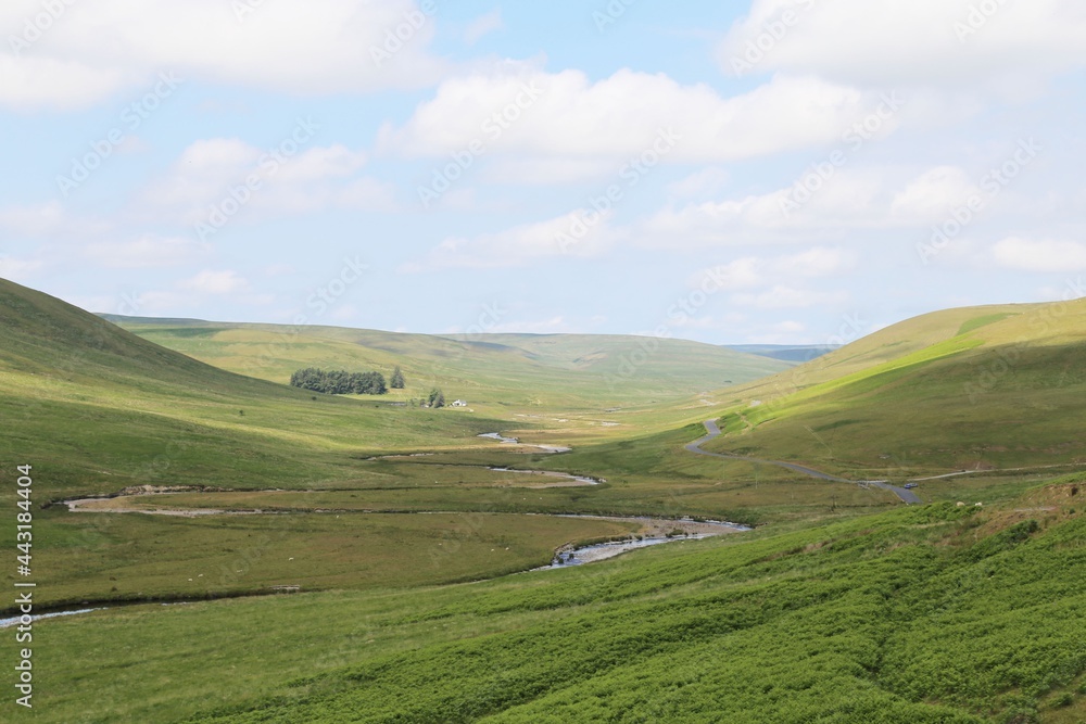 A panoramic view of the head of the Elan valley in Powys, Wales, UK.