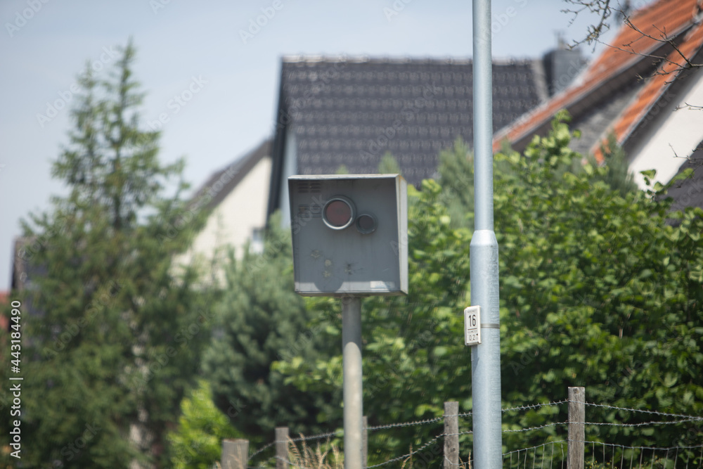 radar speed trap in a small village, outdoors radar speed trap in a small village, outdoors