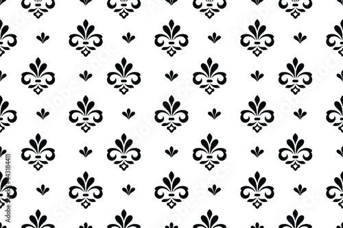 Floral geometric seamless pattern. Black and white ornament. Fabric for ornament, wallpaper, packaging, vector background