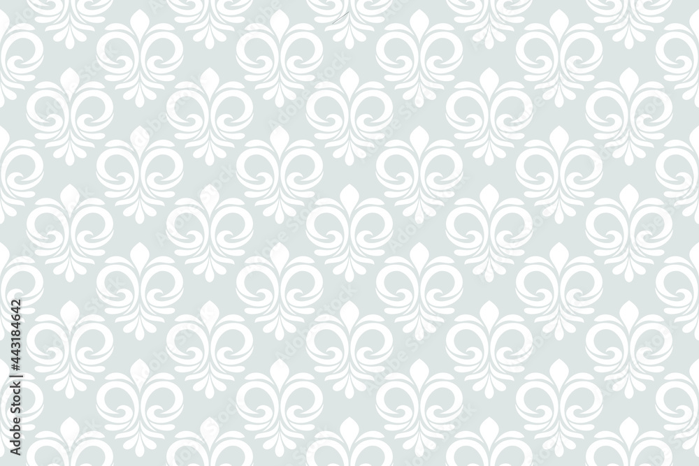 Floral geometric seamless pattern. Gray and white ornament. Fabric for ornament, wallpaper, packaging, vector background