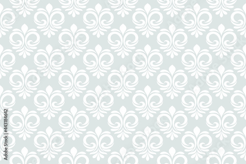 Floral geometric seamless pattern. Gray and white ornament. Fabric for ornament, wallpaper, packaging, vector background