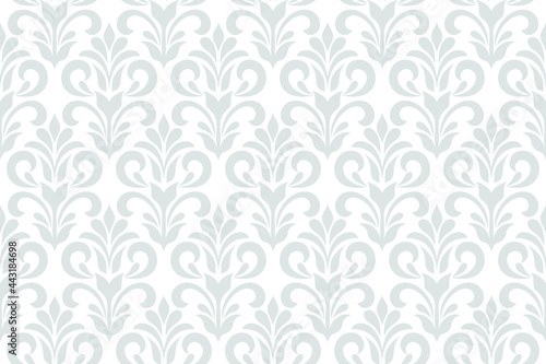 Floral geometric seamless pattern. Gray and white ornament. Fabric for ornament, wallpaper, packaging, vector background