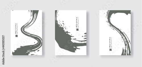 Gray ink brush stroke on white background. Japanese style.