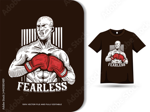 Boxing fighter hand drawn t shirt design template. vector full editable eps cc