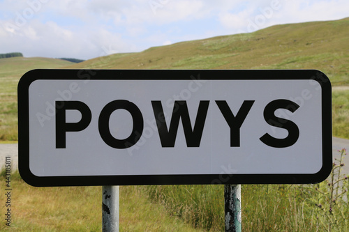 A close up view of a Powys county sign in the remote Ystwyth valley in mid Wales. photo