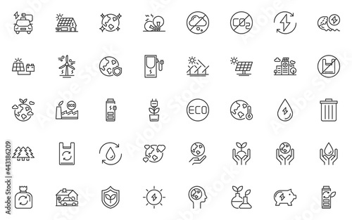 set of eco environment line icons, nature, save the world