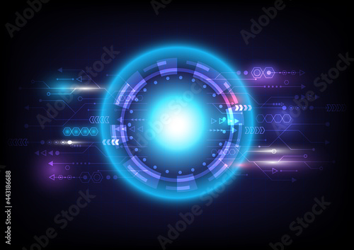 Speed arrows. Futuristic Sci-Fi glowing HUD circle and sphere. Light effect. Abstract hi-tech background. Head-up display interface. Virtual reality technology innovation screen. Digital business