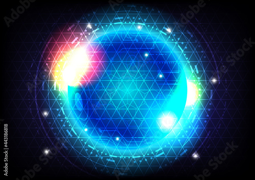 Futuristic Sci-Fi glowing HUD circle and sphere. Blue and red light effect. Abstract hi-tech background. Head-up display interface. Virtual reality technology innovation screen. Digital business