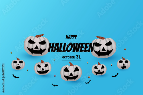 happy halloween with 3d black lettering.