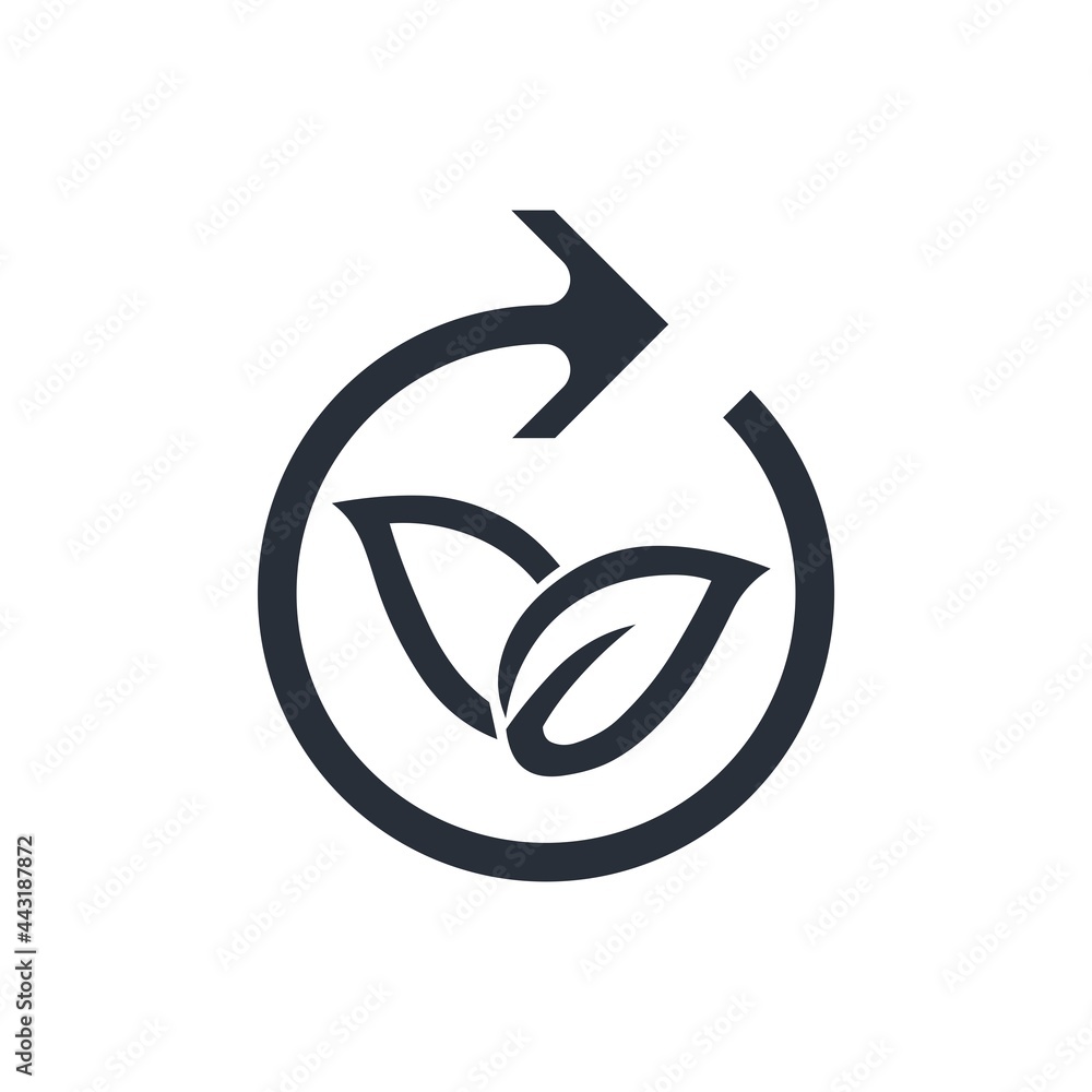 Plant leaves and arrow refresh. Natural regeneration. Vector icon isolated on white background. Plant leaves and arrow refresh. Natural regeneration. Vector icon isolated on white background.