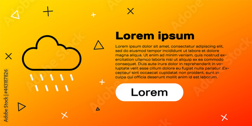 Line Cloud with rain icon isolated on yellow background. Rain cloud precipitation with rain drops. Colorful outline concept. Vector