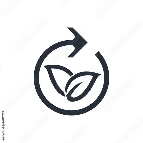 Plant leaves and arrow refresh. Natural regeneration. Vector icon isolated on white background.