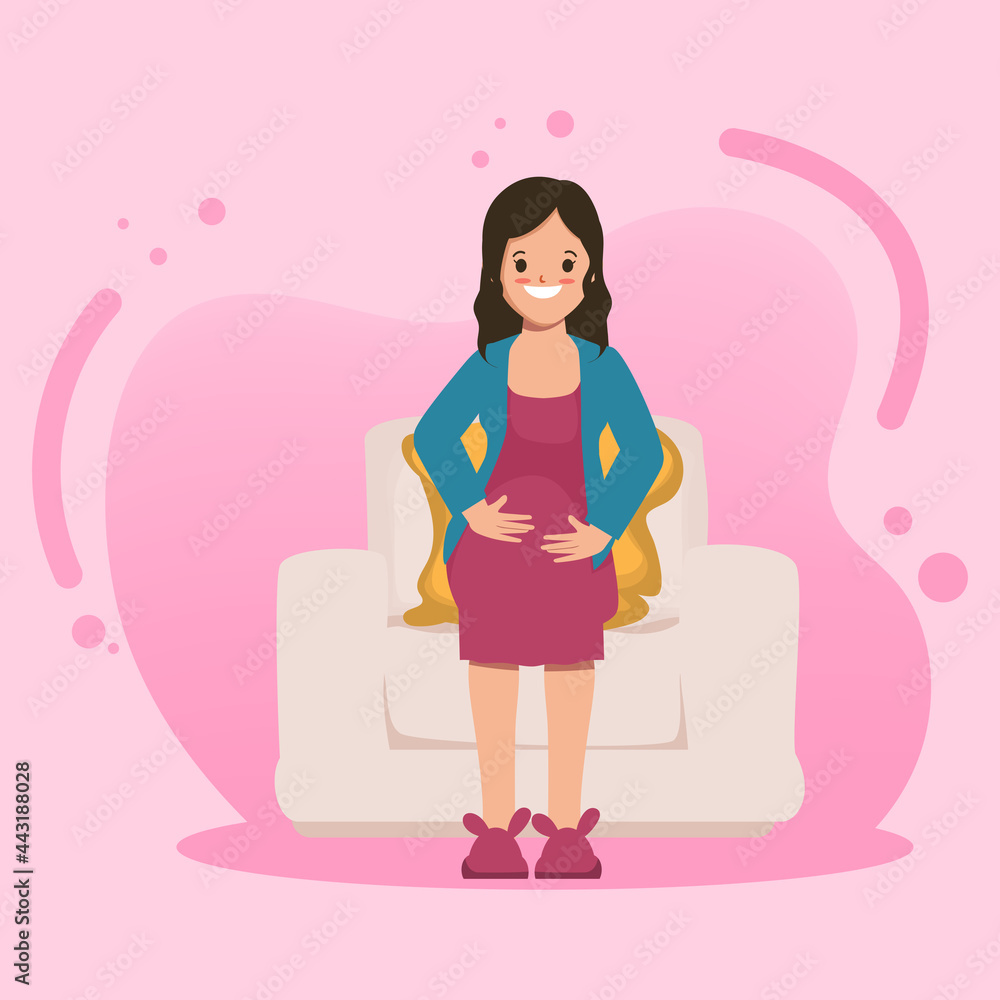 Young woman pregnant sitting character. Young woman pregnant sitting character.