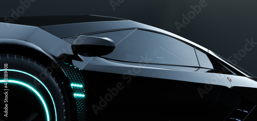 Closeup non-existent brand-less generic concept black electric car