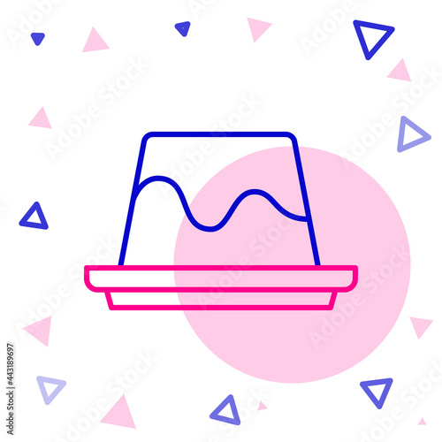 Line Pudding custard with caramel glaze icon isolated on white background. Colorful outline concept. Vector