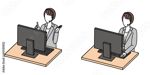 Woman working with computer online meeting