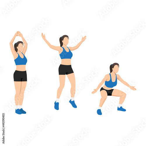 Woman doing Power jack.jumping jack exercise. Flat vector illustration isolated on white background