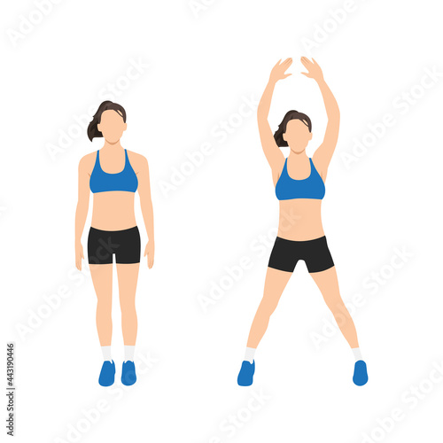Woman doing Jumping jacks exercise. Flat vector illustration isolated on white background photo