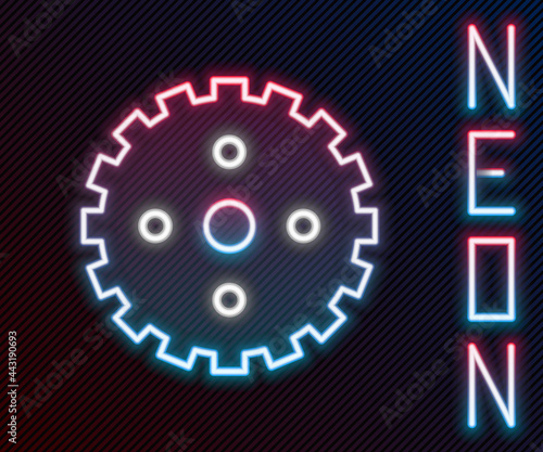 Glowing neon line Bicycle sprocket crank icon isolated on black background. Colorful outline concept. Vector