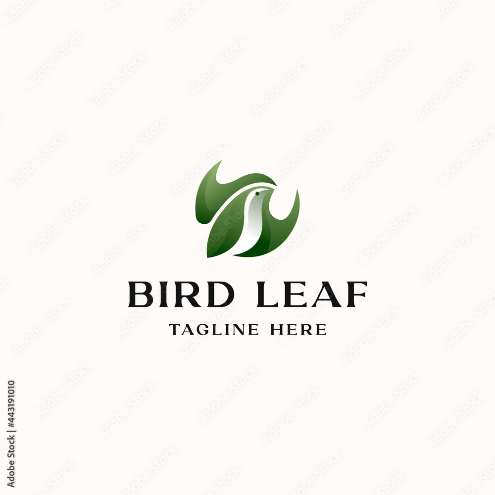 Bird with Leaf Concept Logo Template Isolated in White Background Bird with Leaf Concept Logo Template Isolated in White Background
