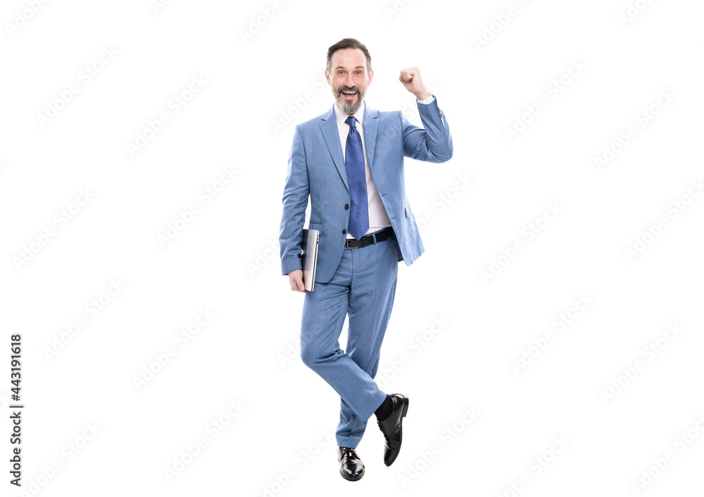 professional network administrator hold computer. happy boss with modern wireless laptop professional network administrator hold computer. happy boss with modern wireless laptop