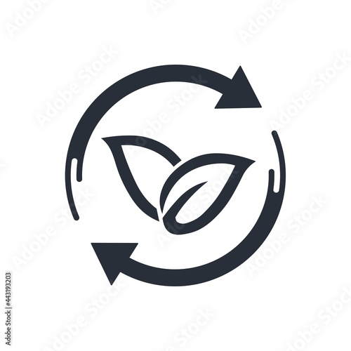Plant and rotation arrows. Organic natural substitute. Vector icon isolated on white background.