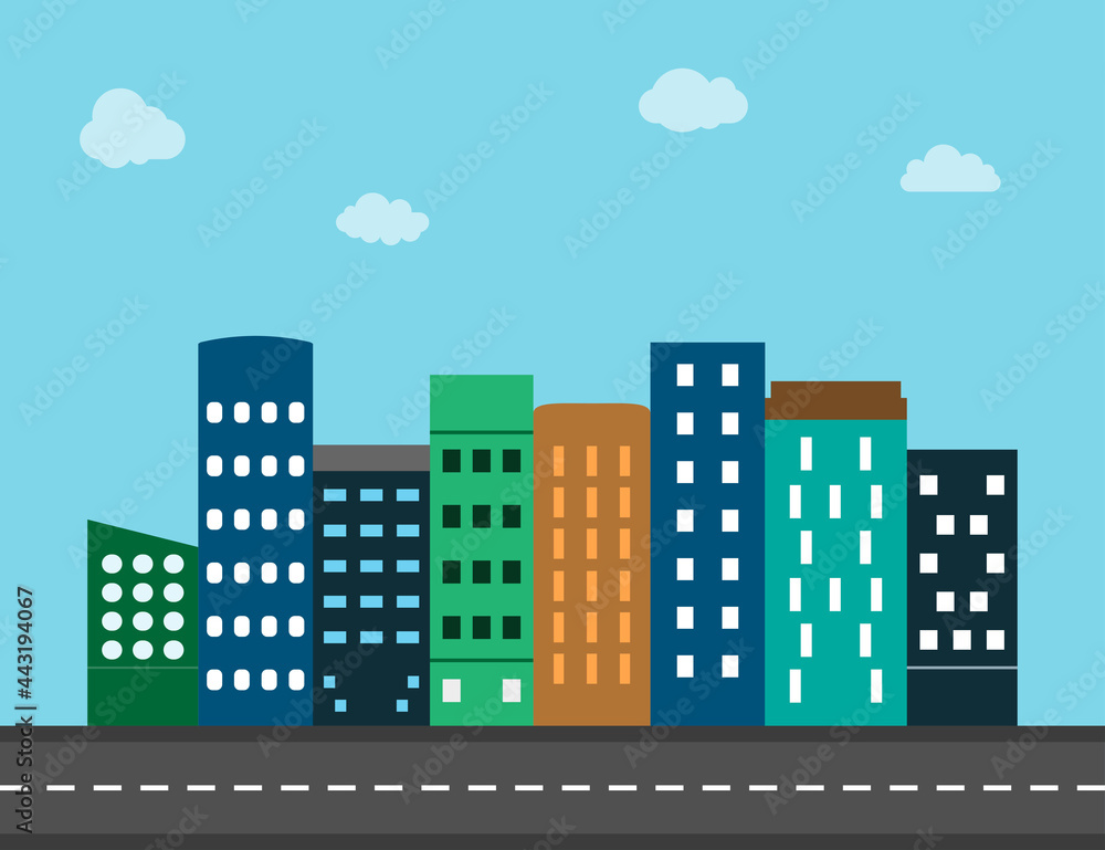 City, landscape, view flat. Vector illustration. Flat design. City, landscape, view flat. Vector illustration. Flat design.