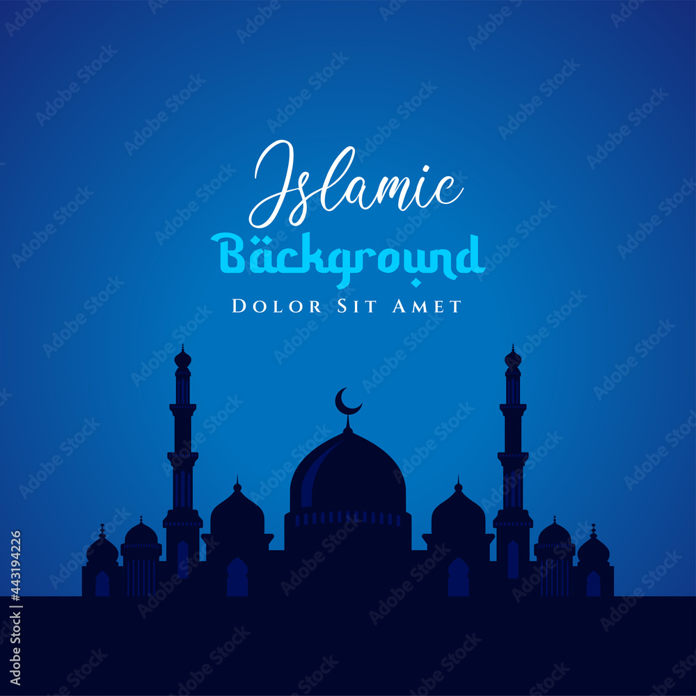 Islamic background design with mosque silhouette illustration. Can be used for greetings card, backdrop or banner