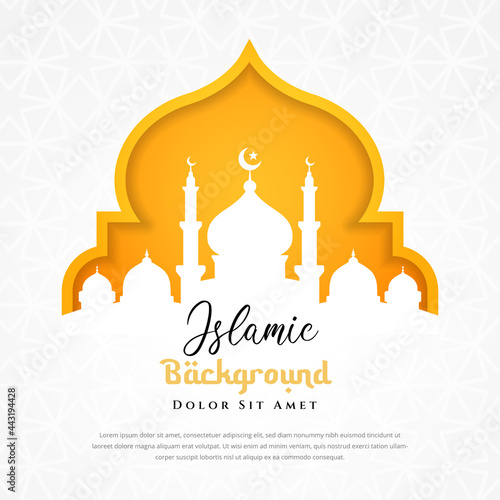 Islamic background design with mosque silhouette illustration. Can be used for greetings card, backdrop or banner
