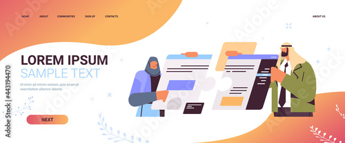 arab businesspeople putting together puzzle pieces teamwork concept horizontal portrait