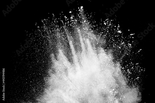 White powder explosion clouds.Freeze motion of white dust particles splash.