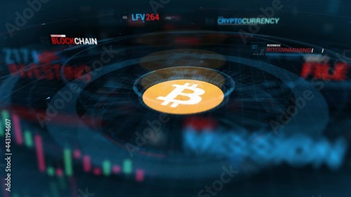 Bitcoin cryptocurrency digital encryption, Digital money exchange, Blockchain technology connections, Animation 4k resolution