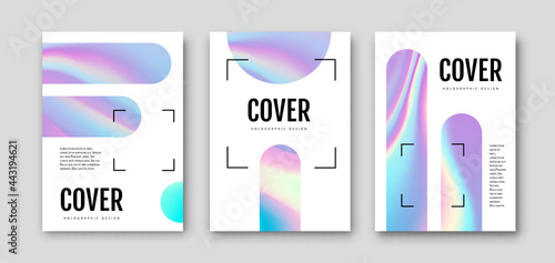 Set of Modern holographic pearl fllow abstract covers. Liquid vector illustration background