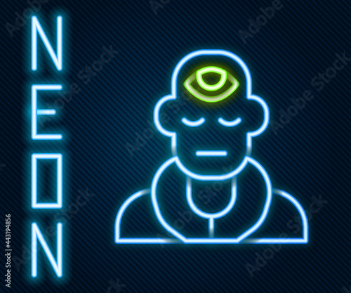 Glowing neon line Wizard warlock icon isolated on black background. Colorful outline concept. Vector